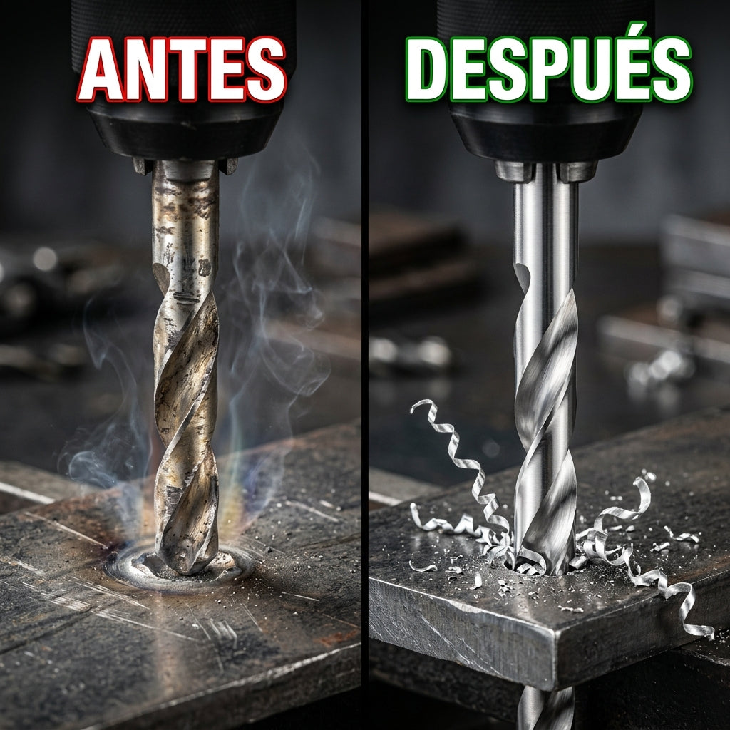 Comparación de broca sin filo antes y afilada después